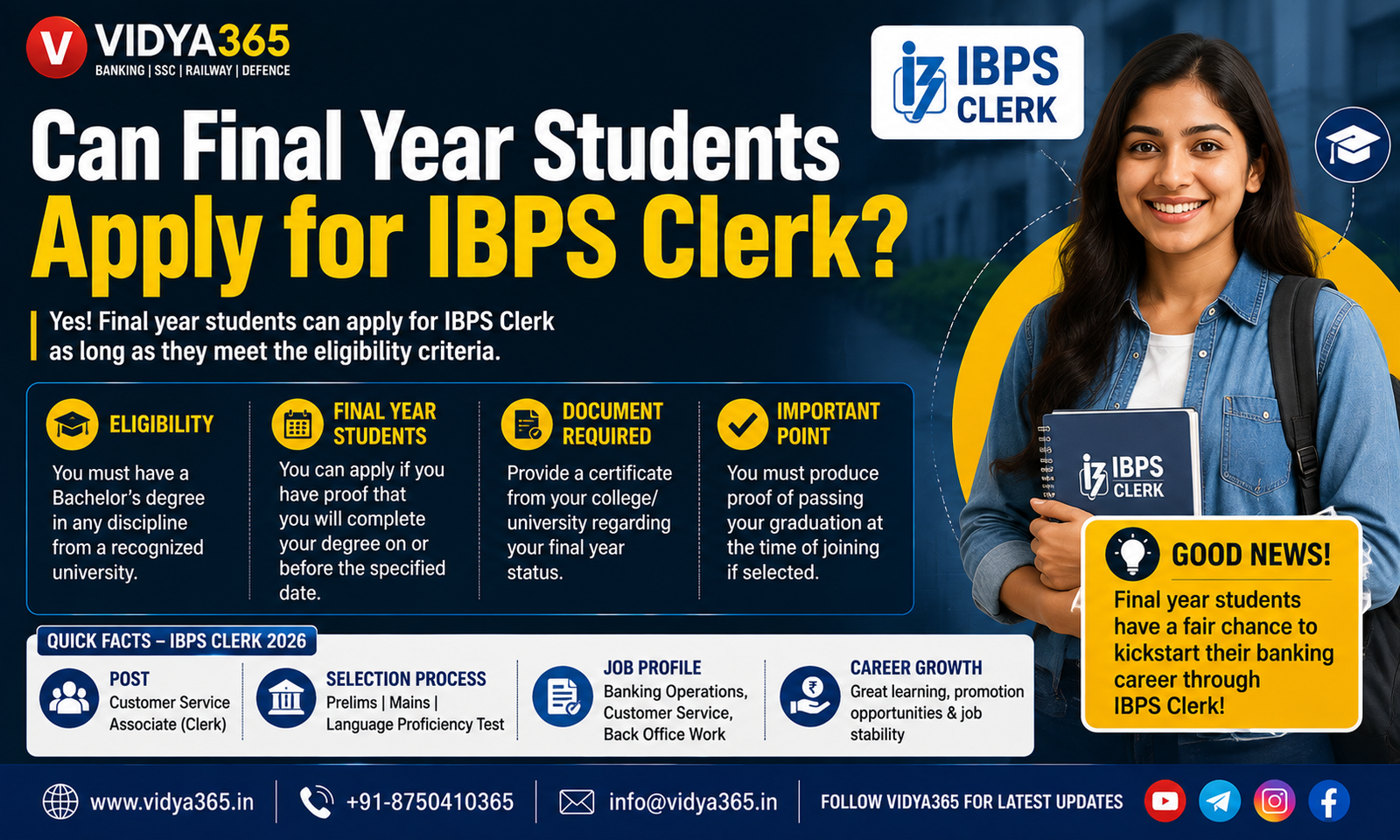 Can final year students apply for IBPS Clerk eligibility rules guide by Vidya365