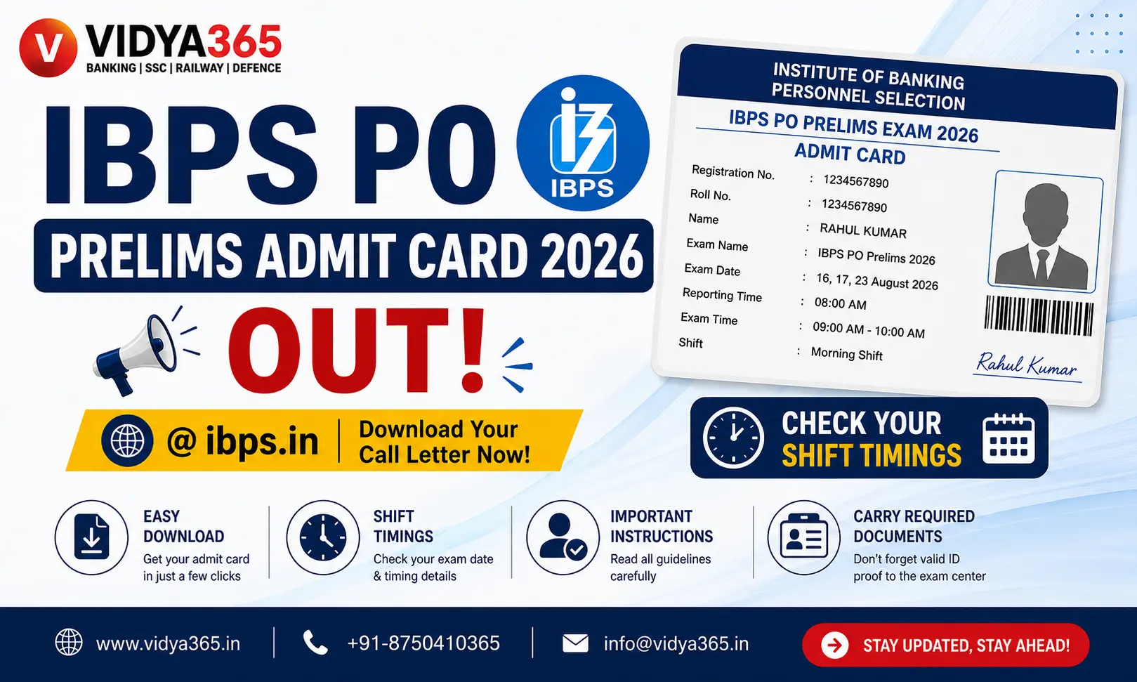 IBPS PO Prelims Admit Card 2026 call letter download guide by Vidya365