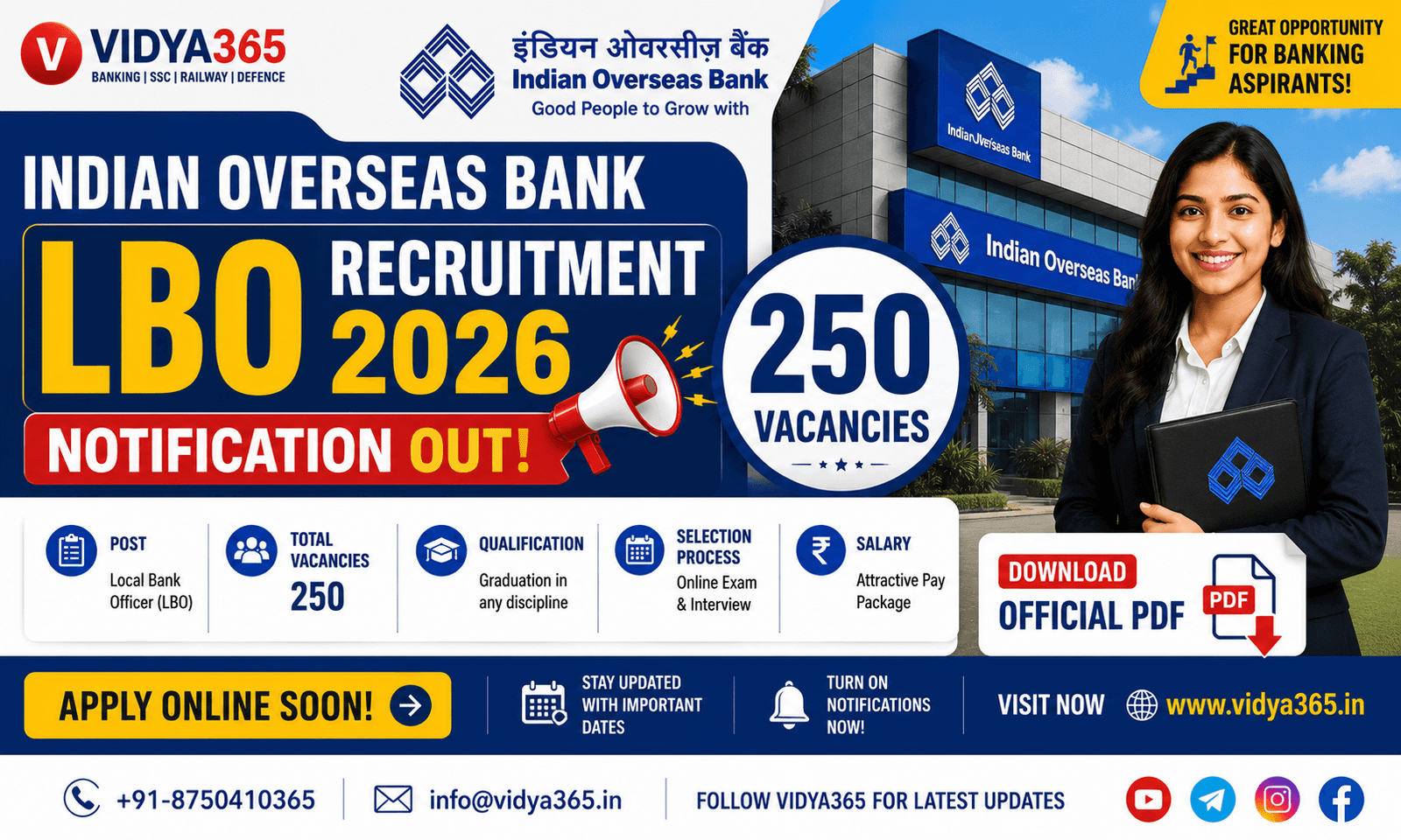 Indian Overseas Bank LBO Recruitment 2026 Out: 250 Vacancies, Apply Online till August 24