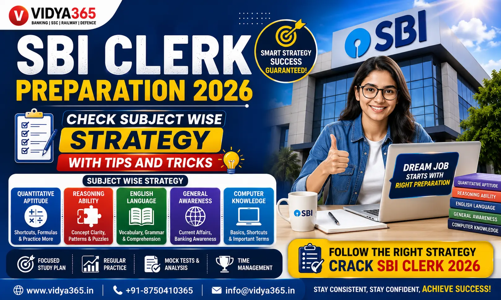 SBI Clerk Preparation 2026 subject wise strategy and study plan guide by Vidya365