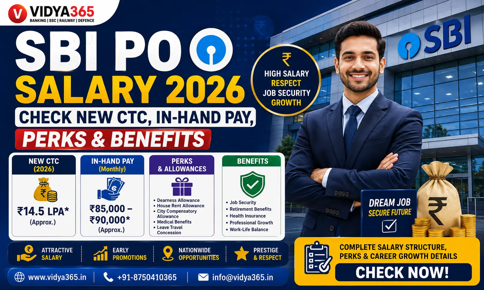 SBI PO Salary 2026 basic pay in hand salary and CTC breakdown by Vidya365