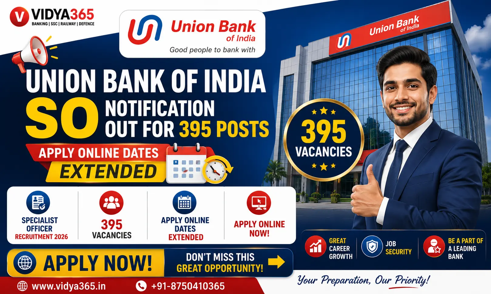 Union Bank of India SO Notification 2026 guide for 395 Specialist Officer posts by Vidya365