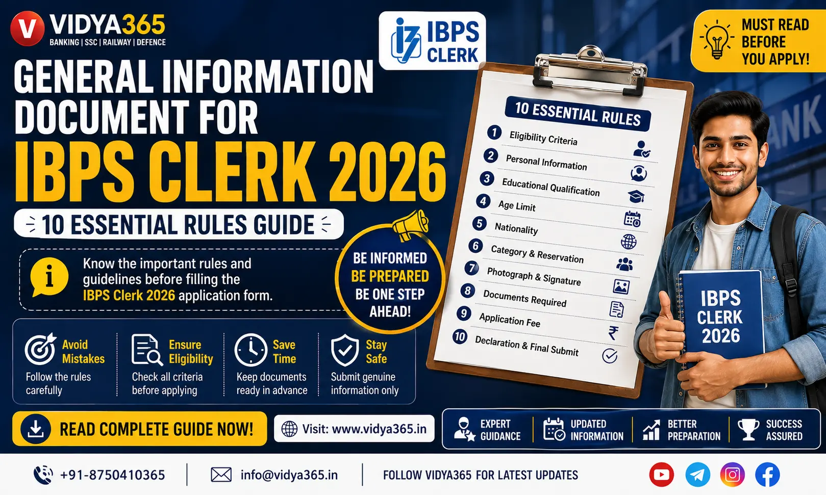 General Information Document For IBPS Clerk 2026 candidate rules and exam day guidelines by Vidya365