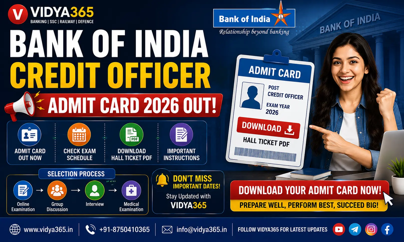 Bank of India Credit Officer Admit Card 2026 hall ticket download guide by Vidya365