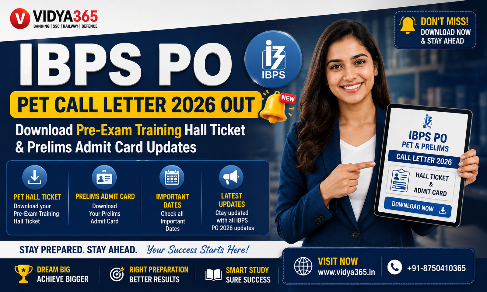 IBPS PO PET Call Letter 2026 download guide and Prelims admit card update by Vidya365