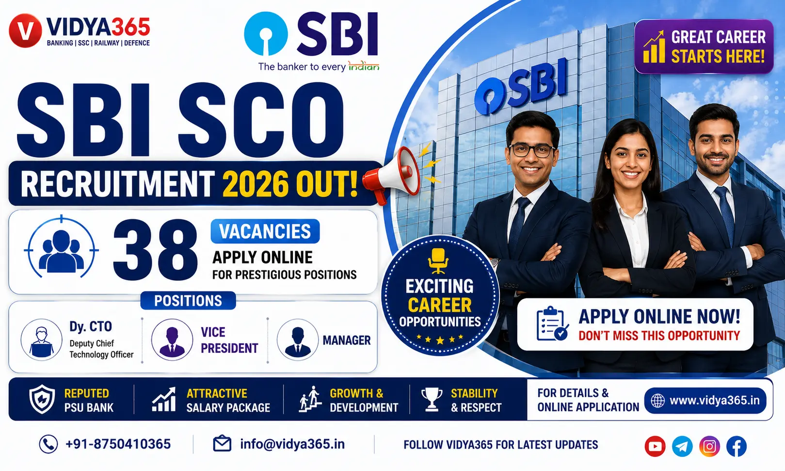 SBI SCO Recruitment 2026 notification for Dy CTO Vice President and Manager posts guide by Vidya365