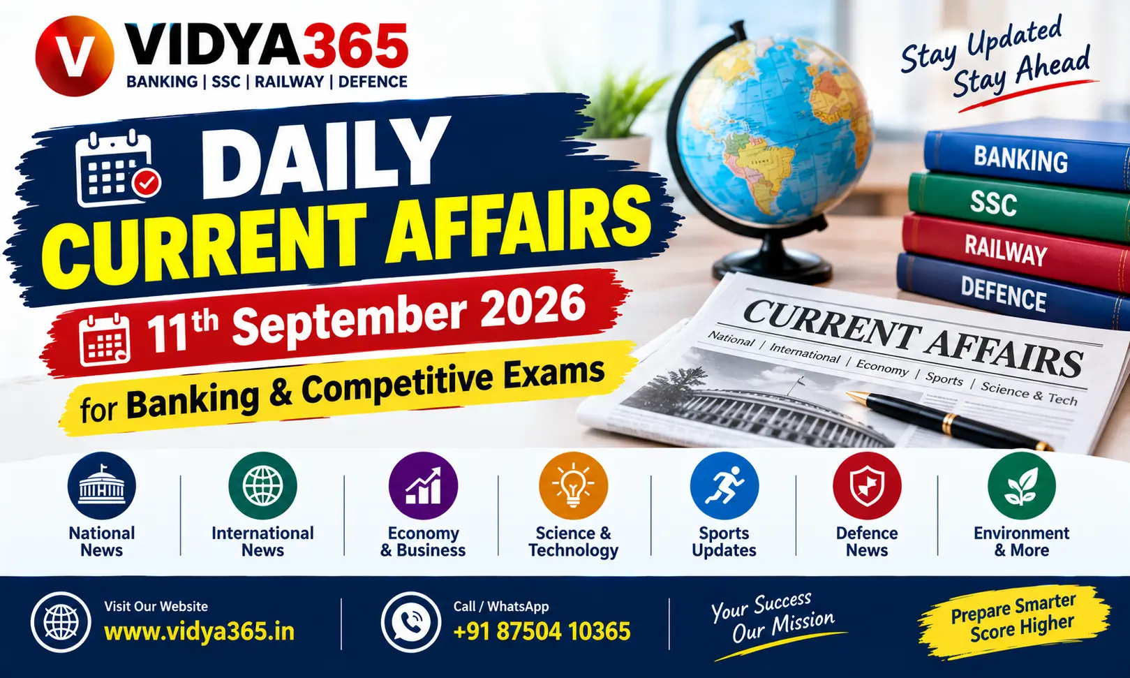 Daily Current Affairs Quiz 11th September 2026 for Banking and Competitive Exams by Vidya365