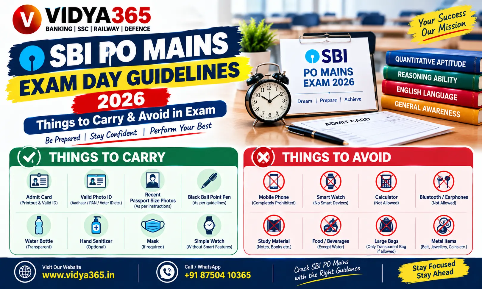 SBI PO Mains Exam Day Guidelines 2026 and essential checklist by Vidya365