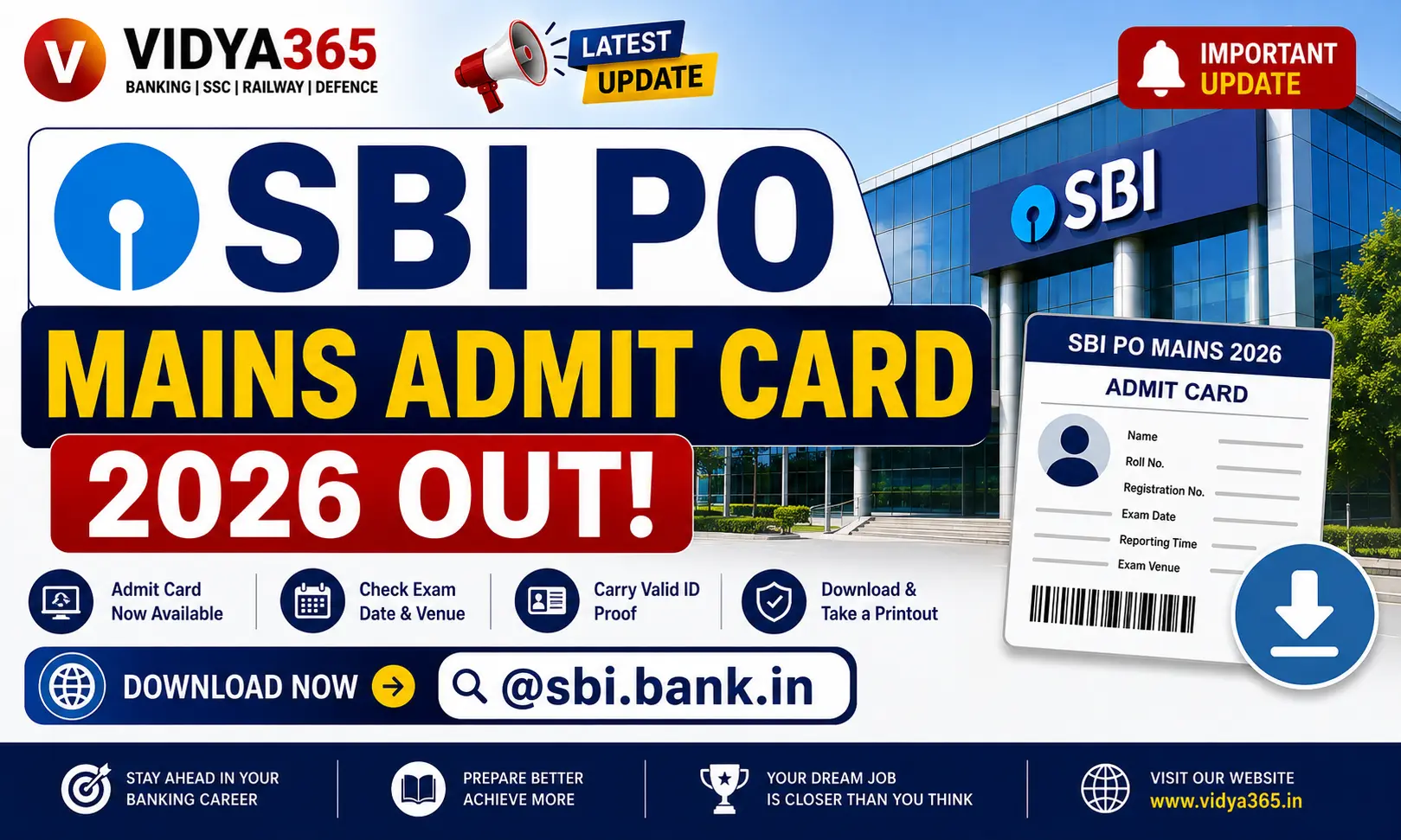 SBI PO Mains Admit Card 2026 Phase 2 call letter PDF download guide by Vidya365